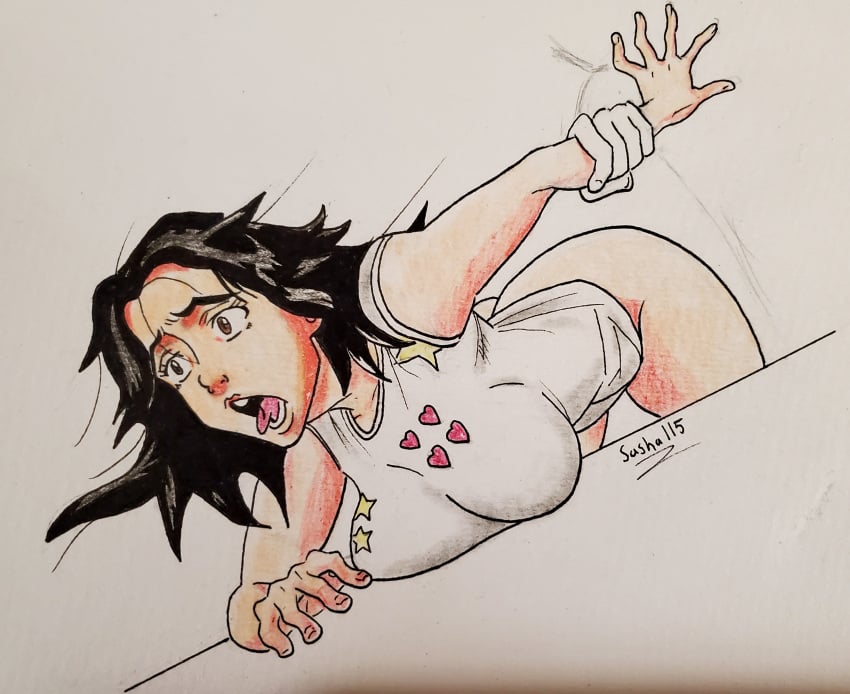 ahegao artist_request baki baki_the_grappler black_hair breasts color female grappler_baki kozue_matsumoto long_hair male open_mouth shasha_115 simple_background straight