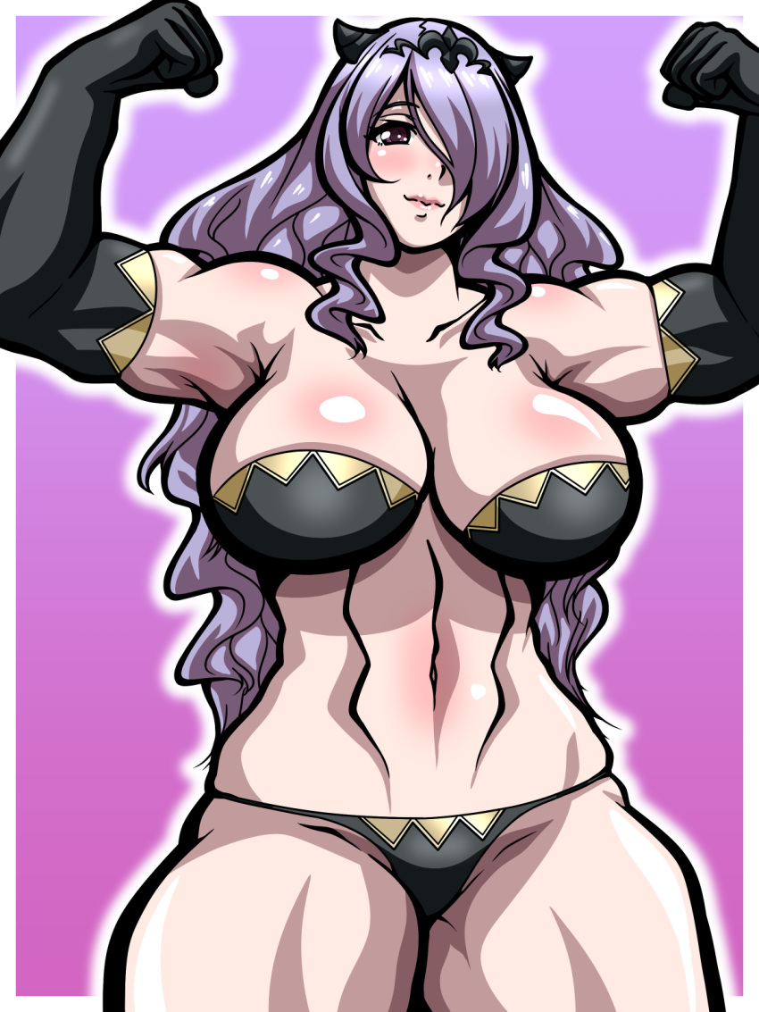 1girls abs black_panties bra breasts camilla_(fire_emblem) elbow_gloves female female_only fire_emblem fire_emblem_fates flexing gloves hair_over_one_eye horns inabakun00 large_breasts long_hair looking_at_viewer muscular muscular_female nintendo panties pink_eyes smile solo underwear very_long_hair