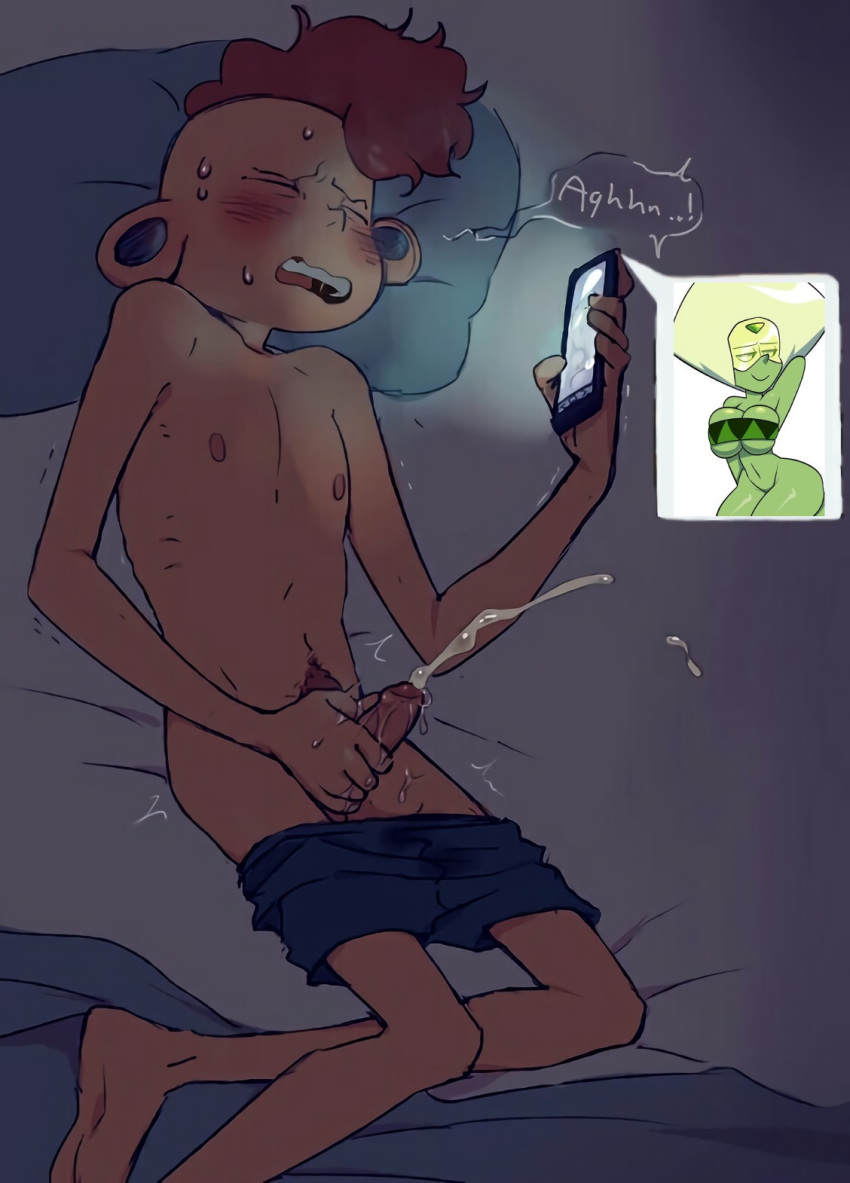 1boy 1girls breasts cum cumming edit fapping gem_(species) green_body green_hair grey_skin kalechip lars_barriga masturbating masturbation nude nude_female nudes_on_phone peridot_(steven_universe) phone steven_universe sweetdandy third-party_edit tribute tribute_pic