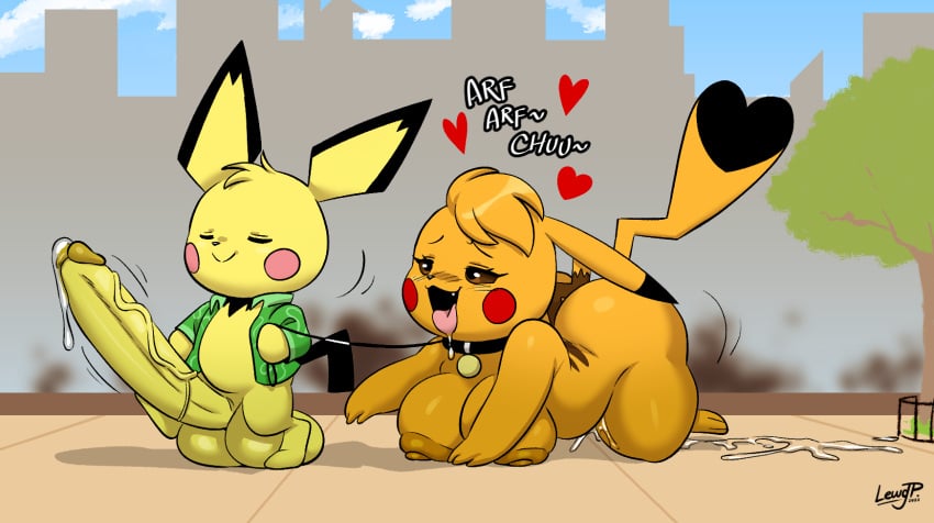 1boy 1girls 2022 all_fours anthro anthro_on_anthro areola ass balls big_balls big_breasts big_butt big_penis bitch_taken_for_walk bodily_fluids bondage bound breasts cleft_tail closed_eyes collar cosplay_pikachu cosplay_pikachu_(character) detailed_background dipstick_ears dipstick_tail dominant dominant_male drooling duo erection female femsub generation_1_pokemon generation_2_pokemon genital_fluids genitals happy_sub heart hi_res holding_leash holding_object huge_balls huge_cock humanoid_genitalia humanoid_penis joaoppereiraus kanna_(joaoppereiraus) leash leroy_(joaoppereiraus) light_bondage male maledom markings multicolored_ears nintendo nipples open_mouth penis pichu pikachu pokémon_(species) pokemon pokemon_(species) precum saliva signature size_difference small_but_hung small_dom_big_sub smaller_male submissive submissive_female tail_markings text tongue tongue_out vein veiny_penis video_games