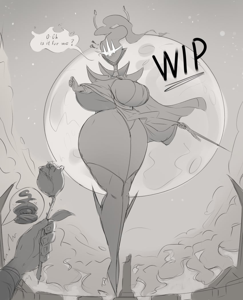 anthro big_ass big_breasts big_butt breast_squish crown dead_cells exposed_breasts exposed_pussy gift latex_suit massive_breasts massive_butt massive_thighs mrjohnhalo queen_(dead_cells) rose_(flower) tight_clothing tight_fit wip