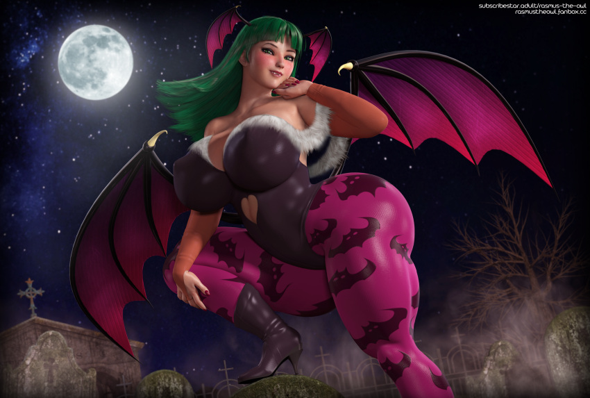 1girls 3d big_ass big_breasts blush capcom clothing darkstalkers female female_only freckles green_eyes green_hair huge_ass huge_breasts large_breasts morrigan_aensland muscular_thighs rasmus-the-owl solo succubus thick_thighs wide_hips