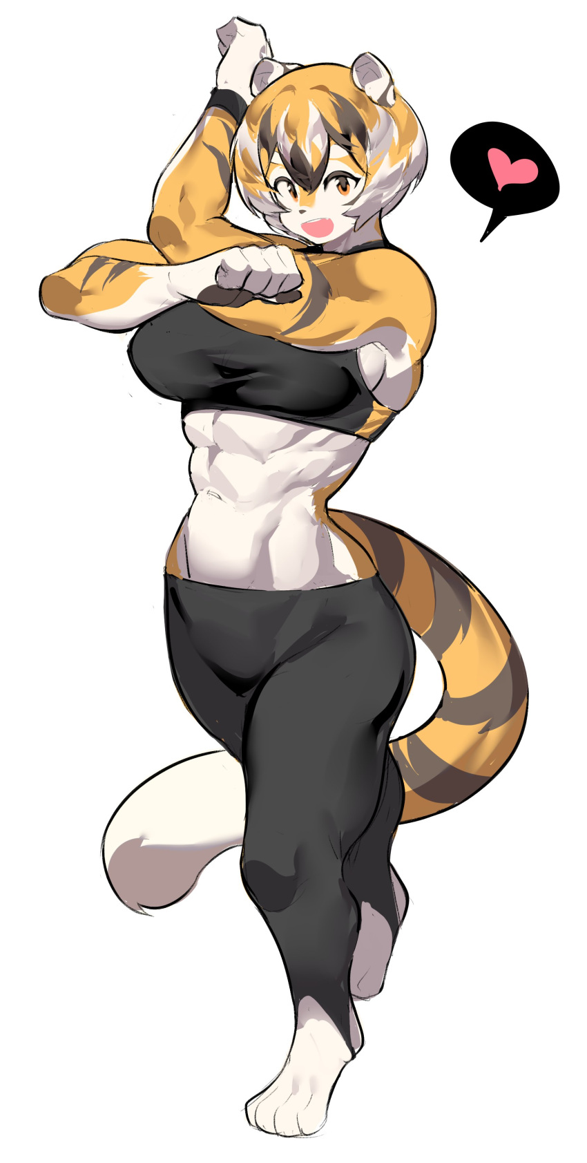 1girls abs amber_eyes anthro big_breasts breasts female looking_at_viewer looking_down mei_xiang muscular muscular_anthro muscular_female muscular_thighs mx99926 oc short_hair smile smiling sole_female solo solo_female solo_focus spoken_heart sports_bra sweatpants tail thick_thighs tiger tiger_ears tiger_girl tiger_print tiger_stripes tiger_tail wide_hips