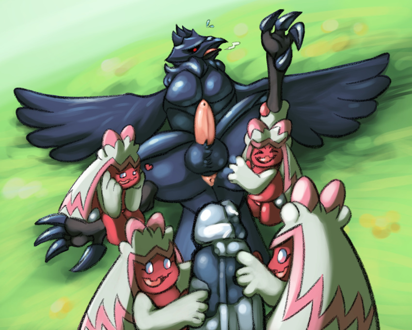 anthro anus ass avian balls butt_grab corviknight dildo emanata female feral generation_8_pokemon genitals group hand_on_butt hi_res huge_dildo imminent_sex leg_grab legs lying male male/female nintendo nova_nsfw on_back on_ground penis pokémon_(species) pokemon pokemon_(species) pokemon_sv questionable_consent raised_leg sex_toy sitting_on_another sitting_on_leg spreading tinkaton video_games wings