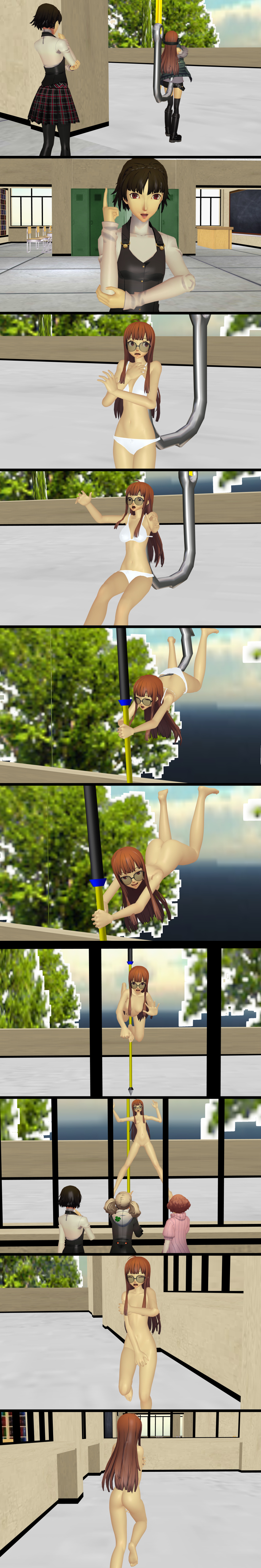 3d ann_takamaki ass bikini breasts clothing embarrassed embarrassed_nude_female enf female haru_okumura human makoto_niijima nude pale_skin persona persona_5 public pussy sakura_futaba spongebob_reference streaking stripped stripped_naked tagme vodkammd