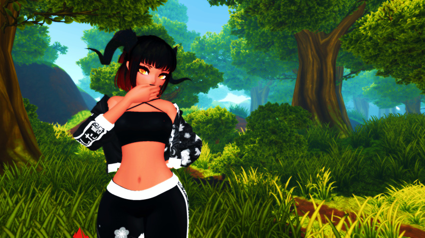 1girls 3d adc_vr adcvr aydee black_hair boyfu breasts casual dark-skinned_female dark_skin dragon dragon_girl female female_only forest horns indie_virtual_youtuber nonude solo thick_thighs virtual_youtuber vrchat vrchat_avatar