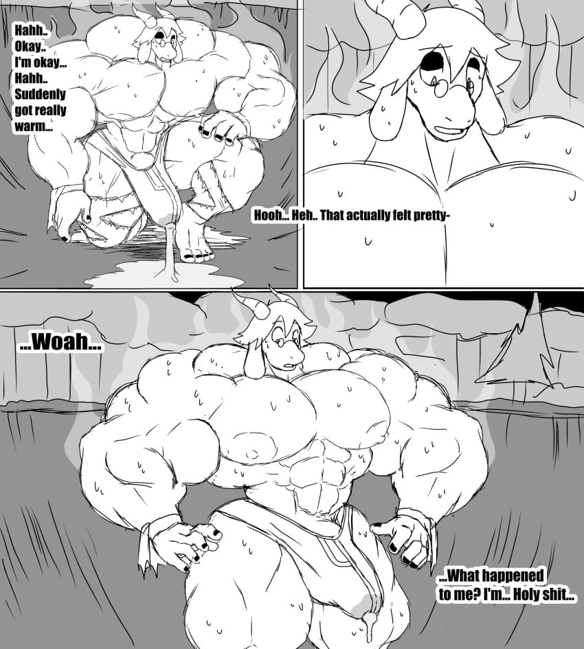 abs anthro barely_contained big_muscles big_pecs big_penis bodily_fluids bovid bulge caprine clothing crater dialogue english_text eyewear gabriel_(parttimeyeen) genital_fluids genitals glasses goat hi_res horn huge_cock huge_muscles male mammal monochrome muscular muscular_thighs night nipples parttimeyeen_(artist) pecs penis precum precum_through_clothing solo steam surprise sweat text thick_thighs tight_clothing torn_clothing wet wet_clothing