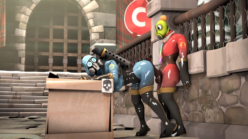 1boy 1femboy 1girls 1male 3d bent_over big_breasts big_penis blue_latex blue_team_(team_fortress_2) castle dei-c_(artist) dei-c_pb-4593 femboy femboy_on_female fempyro gas_mask hard_cock hot_dogging hotdogging latex latex_gloves latex_suit latex_thighhighs original_characters pyro pyro_(team_fortress_2) red_latex red_team_(team_fortress_2) robot_girl sex shy snow tagme team_fortress_2 thick_ass thick_penis thick_thighs timid tiptoes winter winter_clothes yellow_mask