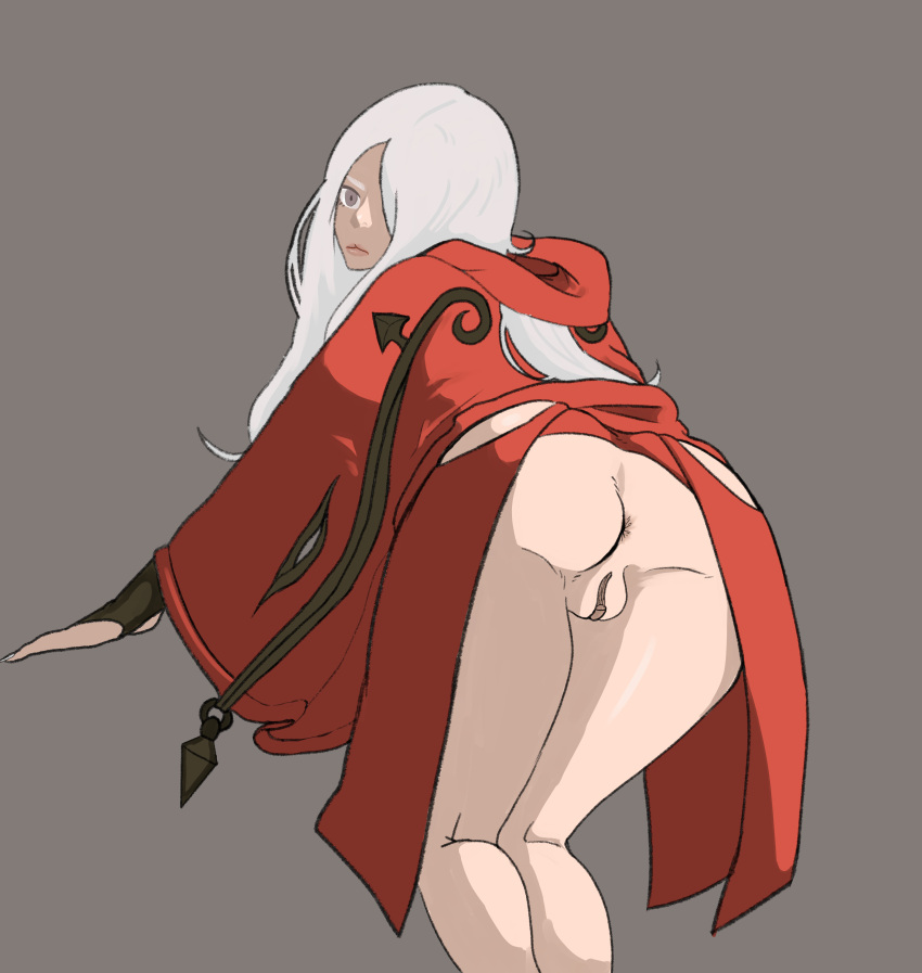 anus anus_peek argenta_(dragon_nest) big_ass dragon_humanoid dragon_nest female_only pussy red_hood red_hoodie silver_hair solo_focus thighs tryedg tryedge30