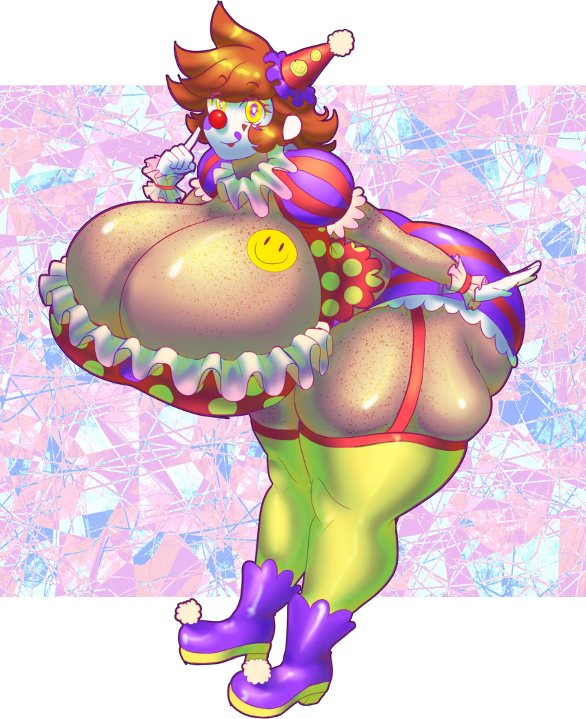 1girls a_hat_in_time aspenofsimpcon brown_hair clown clown_girl freckles huge_ass huge_breasts hyper hyper_ass hyper_breasts prince_(ahit) rule_63 short_hair thick_thighs