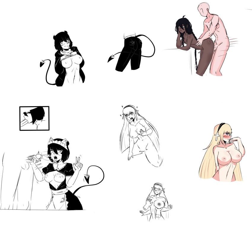 anon artist_request ass belly bernadette_(i'm_the_grim_reaper) big_ass black_and_white black_hair black_legwear black_pants breast_grab breast_squeeze breasts bubble_ass bubble_butt butt cat_ears celeste_(i'm_the_grim_reaper) cock color cross_earrings cum cum_in_mouth cum_on_body cum_on_breasts cum_on_face cumshot dark-skinned_female dark_skin demon_girl demon_horns demon_tail female freckled_skin freckles freckles_on_ass freckles_on_breasts freckles_on_butt freckles_on_chest freckles_on_face gray_eyes hair_between_eyes hearts_around_body hearts_in_eyes i'm_the_grim_reaper large_breasts lifting_shirt light-skinned_female long_hair maid maid_apron maid_headdress maid_outfit maid_uniform naked nervous nervous_smile nipples not_impressed open_mouth peace_sign penis purple_eyes pussy scarf scarlet_(i'm_the_grim_reaper) short_hair sucking sucking_penis tail testicles undressing vagina waiting webtoon white_shirt