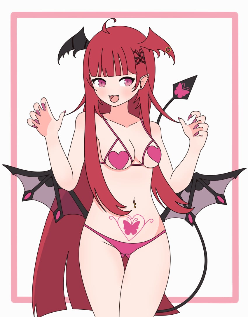 1girls absurd_res ahoge belly belly_button belly_tattoo bikini butt_fang demon_girl demon_horns demon_tail demon_wings digital_media_(artwork) fangs female female_focus female_only head_wings heart_cutout long_hair long_nails luto_araka medium_breasts nail_polish noality nude_female petite pink_eyes prism_project pubic_tattoo purple_eyes red_hair solo solo_female solo_focus succubus succubus_tail succubus_tattoo succubus_wings swimsuit tail tattoo tattoo_on_belly tummy virtual_youtuber vtuber white_background