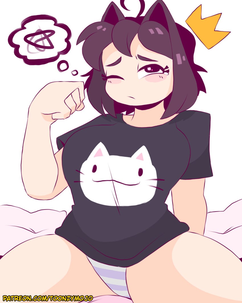 2022 crown eye_closed floating_crown mojo_montebon one_eye_closed original_character panties patreon_url shirt thought_bubble white_background