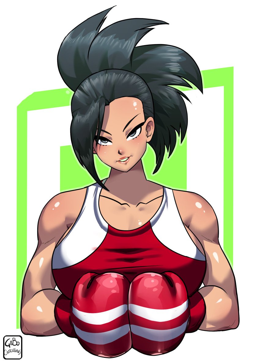 1girls alternate_version_available big_breasts black_hair boxing boxing_gloves breasts female female_only gabocaricaturas gloves half-closed_eyes light-skinned_female light_skin lips looking_at_viewer momo_yaoyorozu muscular_female my_hero_academia red_boxing_gloves red_gloves solo sports_bra tied_hair two-tone_boxing_gloves two_tone_bra upper_body