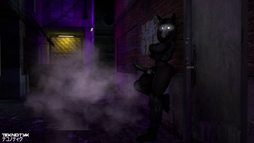 1futa 3d_(artwork) against_surface against_wall alley animal_genitalia animal_penis anthro arm_under_breasts ass black_body black_fur black_hair bone breasts canid canine canine_penis crossed_arms digital_media_(artwork) dim_lighting female fur genitals glowing glowing_eyes gynomorph hair hi_res intersex knot leaning_on_wall looking_at_viewer mal0 malo mammal monster night nipples nude penis public public_nudity scp-1471 scp-1471-a scp_foundation skull skull_head solo source_filmmaker teknotyk watermark white_eyes