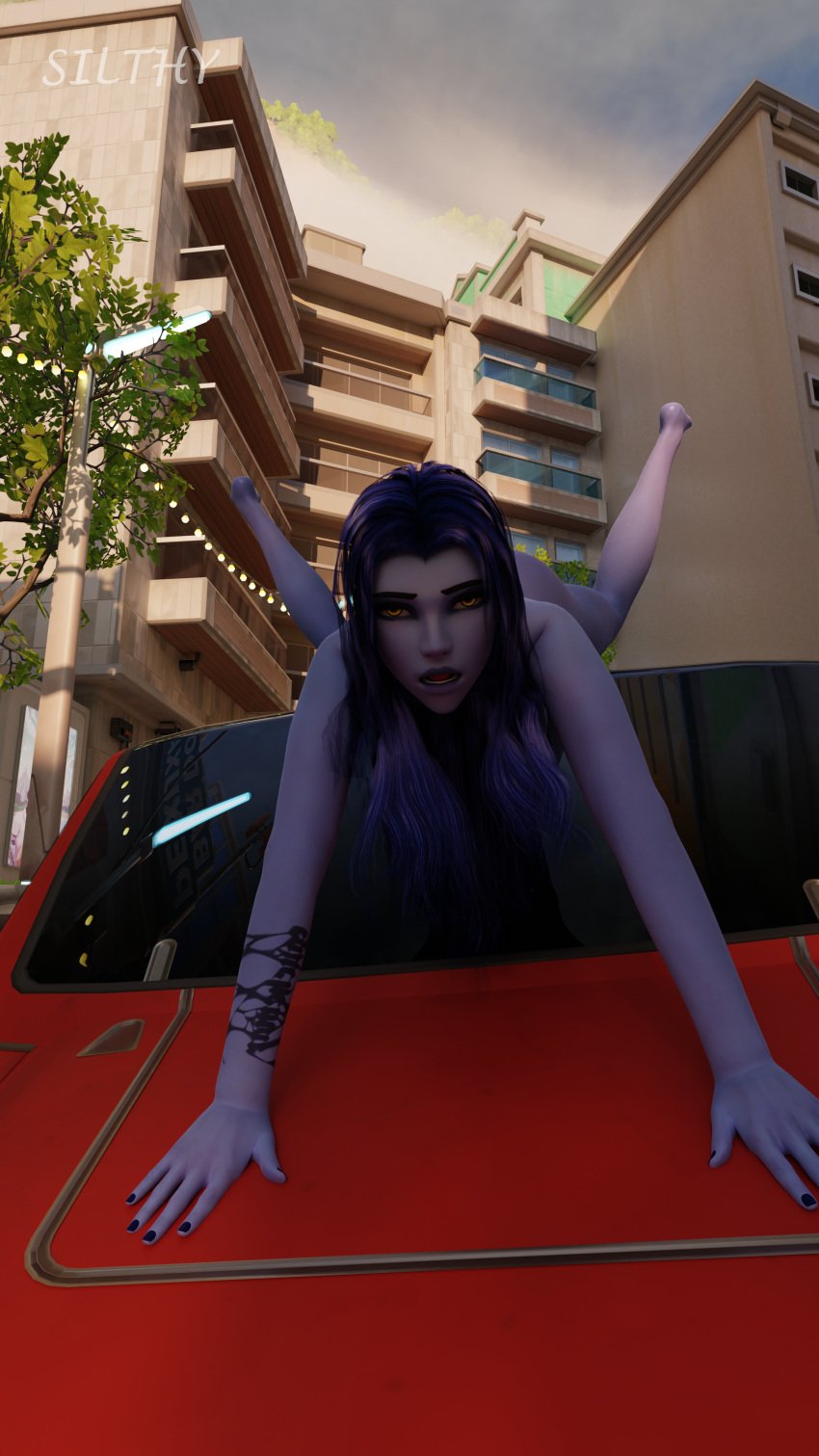 3d ass blue_body blue_hair blue_skin city_background couch feet fingering knees_up on_car overwatch overwatch_2 pussy silthy_(artist) spread_legs spread_pussy spreading widowmaker yellow_eyes