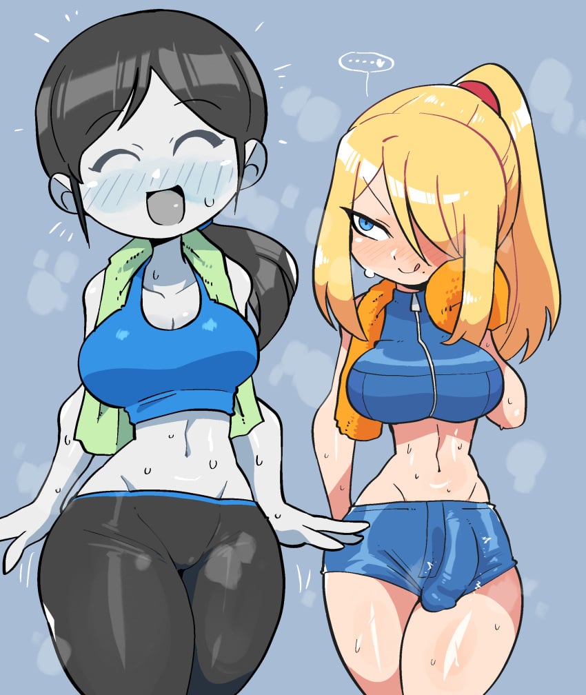 ... 1futa 1girls abs after_workout bedroom_eyes big_breasts big_hips black_hair blonde_hair blue_eyes blush breasts bulge bulge_through_clothing clavicle closed_eyes clothed clothing colored crap-man drying duo female flaccid fully_clothed futanari gray_hair grey_background heavy_blush hi_res high_resolution highres human imminent_sex long_hair looking_at_another metroid musk musk_clouds musky musky_balls musky_cock navel nintendo ponytail samus_aran sidelocks simple_background smile smiling_at_viewer sportswear standing steam steaming_body super_smash_bros. sweat sweatdrop sweating sweaty thick_thighs tied_hair towel voluptuous white_skin wide_hips wii_fit wii_fit_trainer yoga_pants