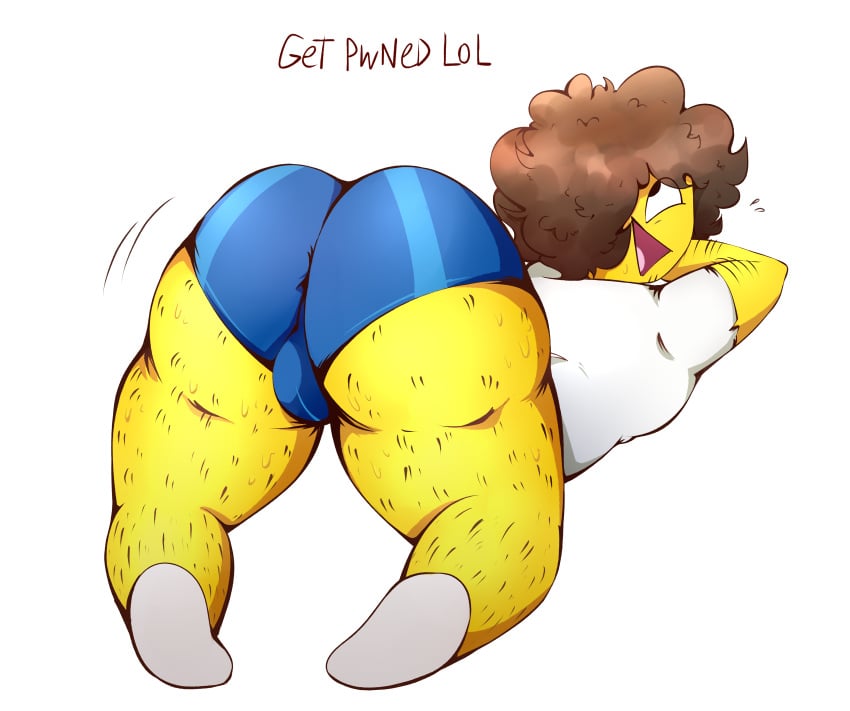 1boy 2025 anonymous_artist ass balls big_ass big_balls black_eyes body_hair brown_hair chubby chubby_male clothed curly_hair doggy_style epic_face excited fat_ass fat_male forsaken_(roblox) happy hi_res kinda_gay laying_on_stomach male male_only presenting_ass presenting_hindquarters roblox roblox_game robloxian shedletsky shedletsky_(forsaken) shorts sweat t-shirt text tight_clothing tights white_background yellow_skin