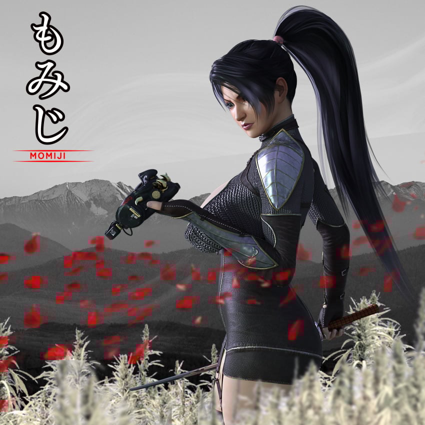 1girls armor armored_female black_hair breasts dead_or_alive female field ghost_of_tsushima grass katana mask momiji_(ninja_gaiden) ninja_gaiden outdoors senpaisama2 thick_thighs weapon