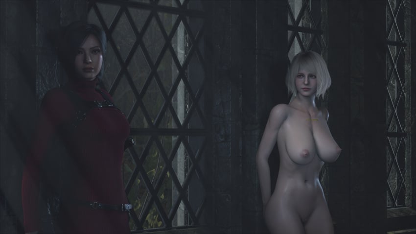 2girls 3d ada_wong ashley_graham clothed_female_nude_female completely_nude completely_nude_female females_only game_screenshot nude nude_female nude_mod resident_evil resident_evil_4_remake