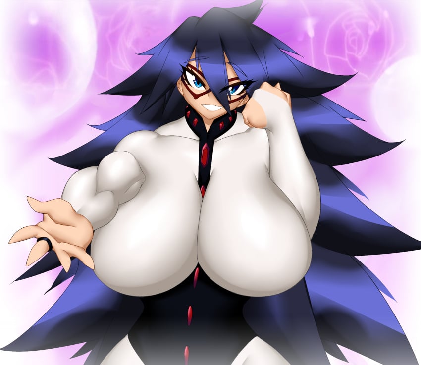 black_hair boku_no_hero_academia breasts breasts_bigger_than_head bubble_background female hands_out kailyn kreativekailyn midnight_(my_hero_academia) my_hero_academia nemuri_kayama seductive_look simple_background smile