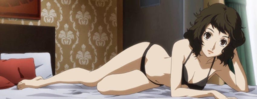 bed bedroom black_hair black_underwear messy_hair persona persona_5 sadayo_kawakami tagme underwear