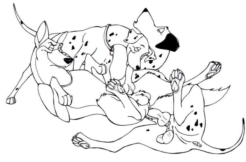 101_dalmatians disney fellatio feral gay klaus_doberman monochrome oral penis perdita pongo sex testicles thunderbolt_(101_dalmatians)