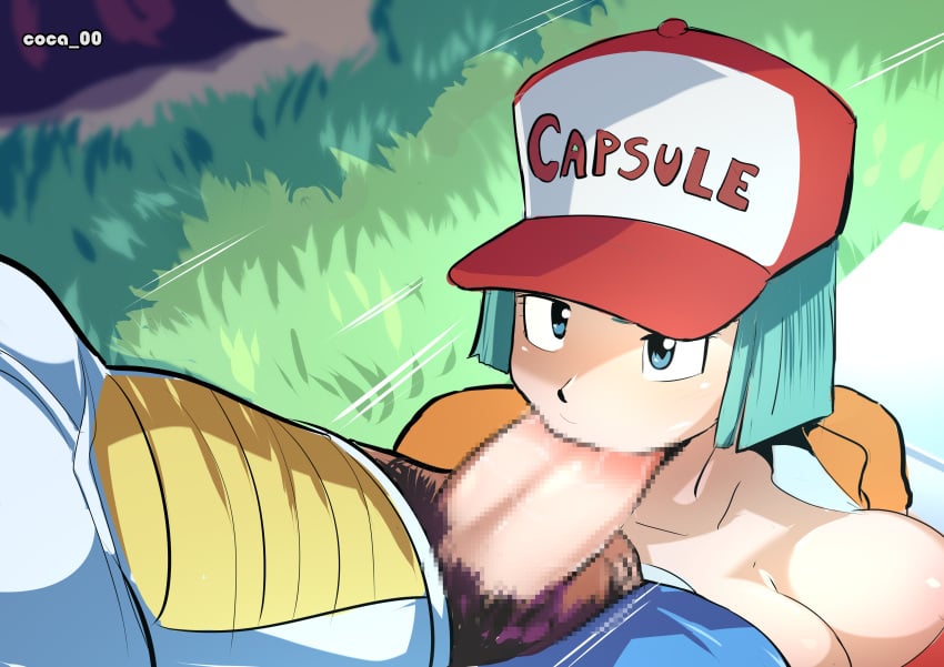 asian asian_female big_breasts blowjob blue_eyes blue_hair bulma_briefs bulma_briefs_(cell_saga) cap censored cleavage coca dragon_ball dragon_ball_z fellatio female hi_res highres light-skinned_female light_skin lovers mature mature_female milf mosaic_censoring mother oral oral_penetration oral_sex pubic_hair sucking sucking_penis vegeta