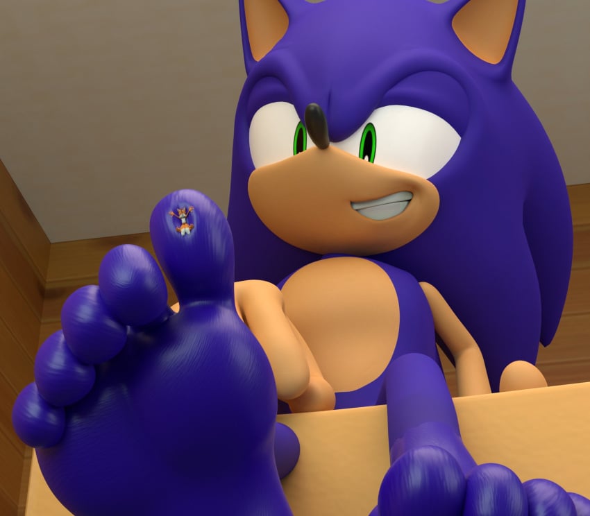 5_toes anthro ask-macro-rookie barefoot duo feet foot_fetish foot_focus hi_res humanoid_feet low-angle_view male male/male micro nude sega soles sonic_(series) sonic_the_hedgehog sonic_the_hedgehog_(series) tails toes underfoot