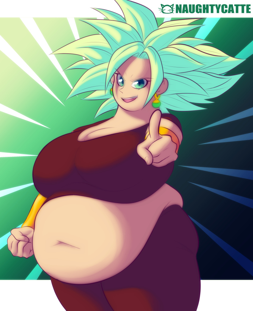 1girls bbw belly big_belly big_breasts breasts chubby chubby_belly chubby_female dragon_ball dragon_ball_super earrings fat fat_fetish female female_only fusion green_eyes green_hair kefla kink legendary_super_saiyan love_handles naughtycatte obese overweight overweight_female potara_earrings pregnant red_legwear red_topwear saiyan solo spiky_hair super_saiyan super_saiyan_2 wristband