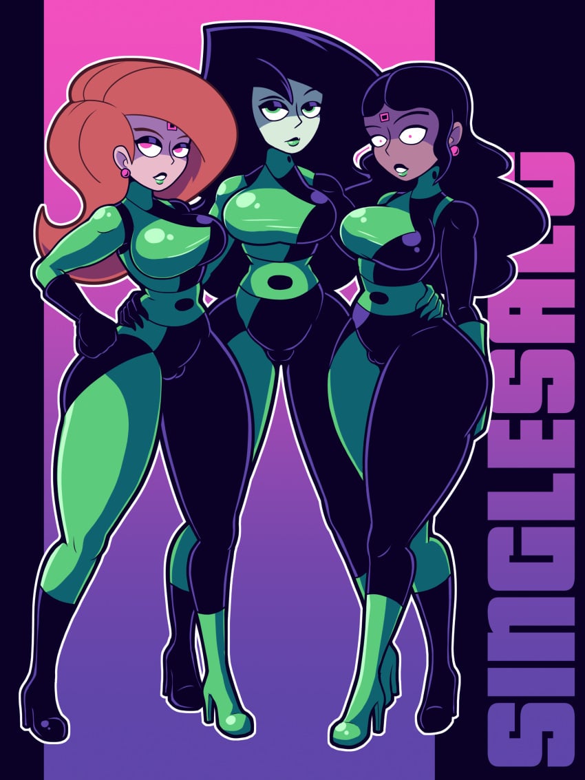 3girls brainwashing breasts corruption dark_persona disney disney_channel enemy_conversion female female_only high_heels kim_possible kimberly_ann_possible latex mind_control monique_(kim_possible) multiple_girls png shego singlesalt thick_thighs wide_hips