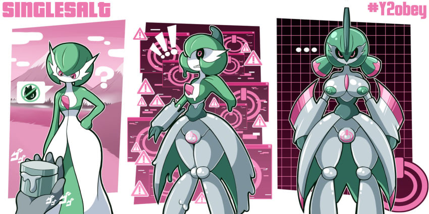 body_modification breast_expansion corruption gardevoir identity_death iron_valiant liquid_metal nipples null_bulge pokemon pokemon_(species) robot_girl robotization singlesalt takeover transformation