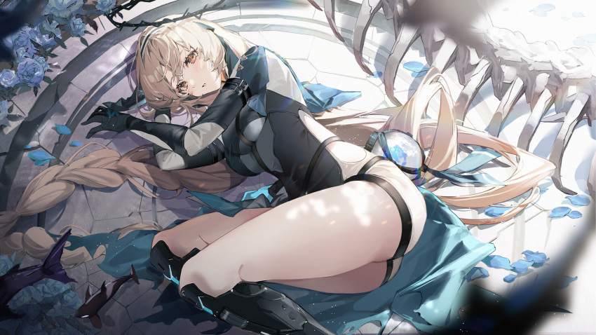 ass bad_link bianca_(punishing:_gray_raven) blonde_hair braided_hair braided_ponytail breasts clothed female fully_clothed gloves hi_res highres kuuus long_gloves long_hair nun_outfit punishing:_gray_raven solo thick_thighs thighs very_long_hair