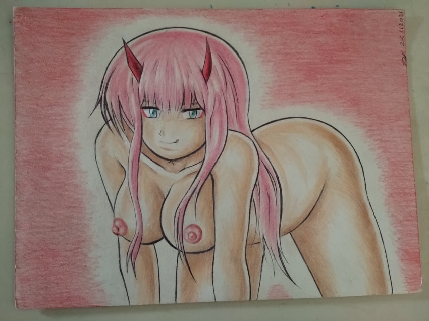 1girls anime_style areola armpit armpits arms_up big_breasts big_hair big_hips big_nipples breasts crouch crouched crouching crouching_female curves curvy curvy_body curvy_female curvy_figure curvy_hips curvy_thighs darling_in_the_franxx drawing female hair_ornament hips horns human humanoid legs light-skinned_female light_skin long_hair long_teeth manga manga_style naked naked_female nipples no_humans nude nude_female open_mouth photo_(medium) pink_hair pink_hair_female red_eyeliner red_horns rose_hair shueisha turquoise_eyes yamidanight zero_two_(darling_in_the_franxx)