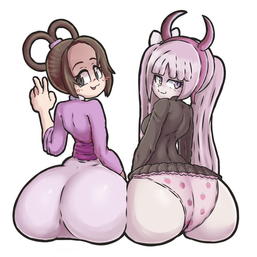 2girls alternate_version_available ass big_ass blush bottom_heavy child_bearing_hips danganronpa danganronpa_ultra_despair_girls deviantart female female_only flat_chest flat_chested gyakuten_saiban huge_ass lotikmac multiple_girls pale-skinned_female pale_skin panties pear-shaped_figure pear_shaped pear_shaped_female pearl_fey straight_hair thick_thighs thunder_thighs utsugi_kotoko wide_hips