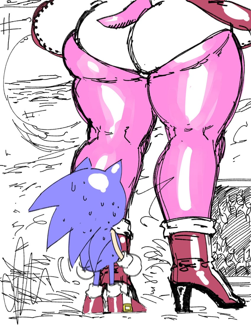 00blaq 1boy 1girls amy_rose ass ass_focus big_ass big_butt exposed_torso footwear giantess handwear hedgehog high_heels large_ass larger_female looking_up macro panties sega size_difference smaller_male sonic_(series) sonic_the_hedgehog sonic_the_hedgehog_(series) straight taller_girl thick_thighs underwear upskirt white_panties white_underwear