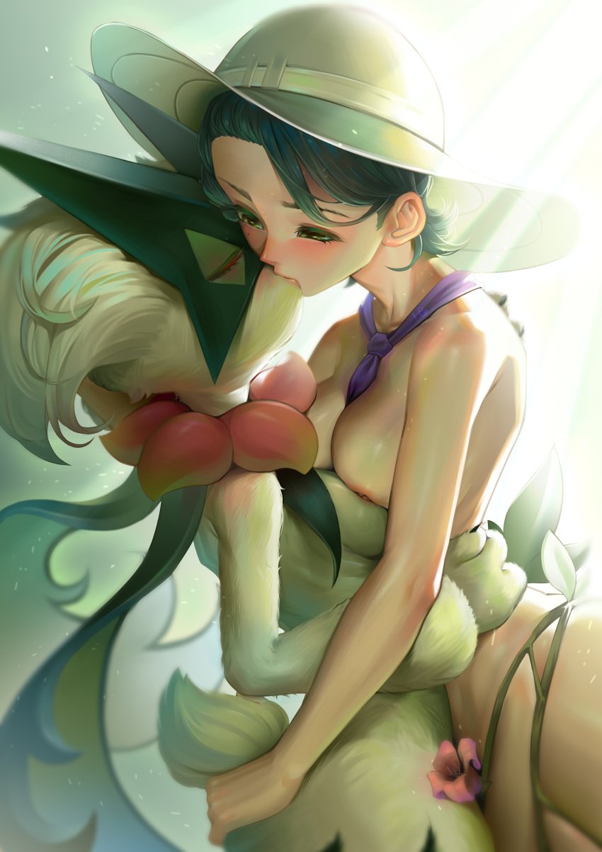 17yunzi 2girls breasts breasts_to_breasts brown_eyes brown_hair closed_eyes cuddling duo female female_focus female_only fur furry furry_female furry_tail furry_with_non-furry game_freak green_fur hat hat_only hugging human_on_anthro juliana_(pokemon) kiss kissing lesbian_kiss mask meowscarada naked naked_female neckwear nintendo nipples nude nude_female pink_nipples pokémon_(species) pokemon pokemon_sv pokephilia symmetrical_docking tail wholesome yuri