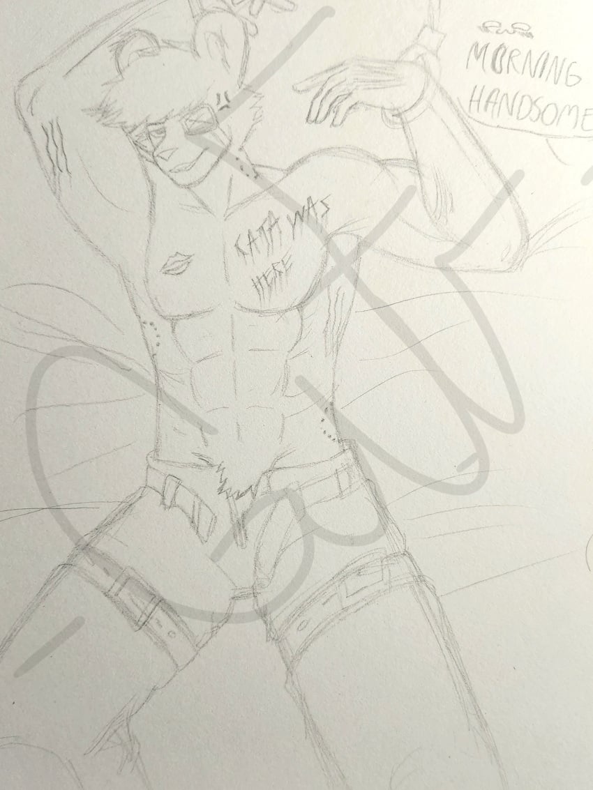 abs angry anthro bear bite_marks bleeding catalyst_(fortnite) feline fortnite furry gwf handcuffed handcuffs kitsune lipstick_mark muscles pants_unbuttoned pencil_(artwork) scratches shirtless snuggs_(fortnite) wip