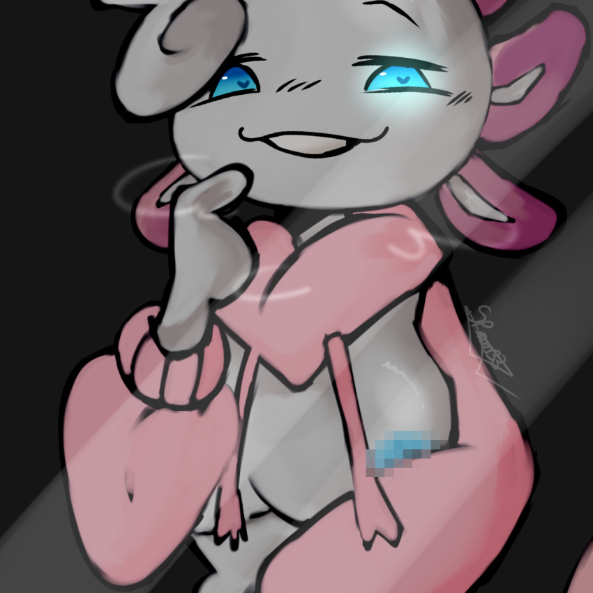 2022 axolotl bedroom_eyes big_breasts blindbones blue_eyes blue_nipples blush_lines breasts breasts_out censored censored_breasts curly_hair furry furry_only hand_on_chin heart-shaped_pupils heart_eyes hi_res imspor33_(artist) oc original_character pink_hoodie reverse_(imspor33) smiling smiling_at_viewer suggestive white_body white_fur