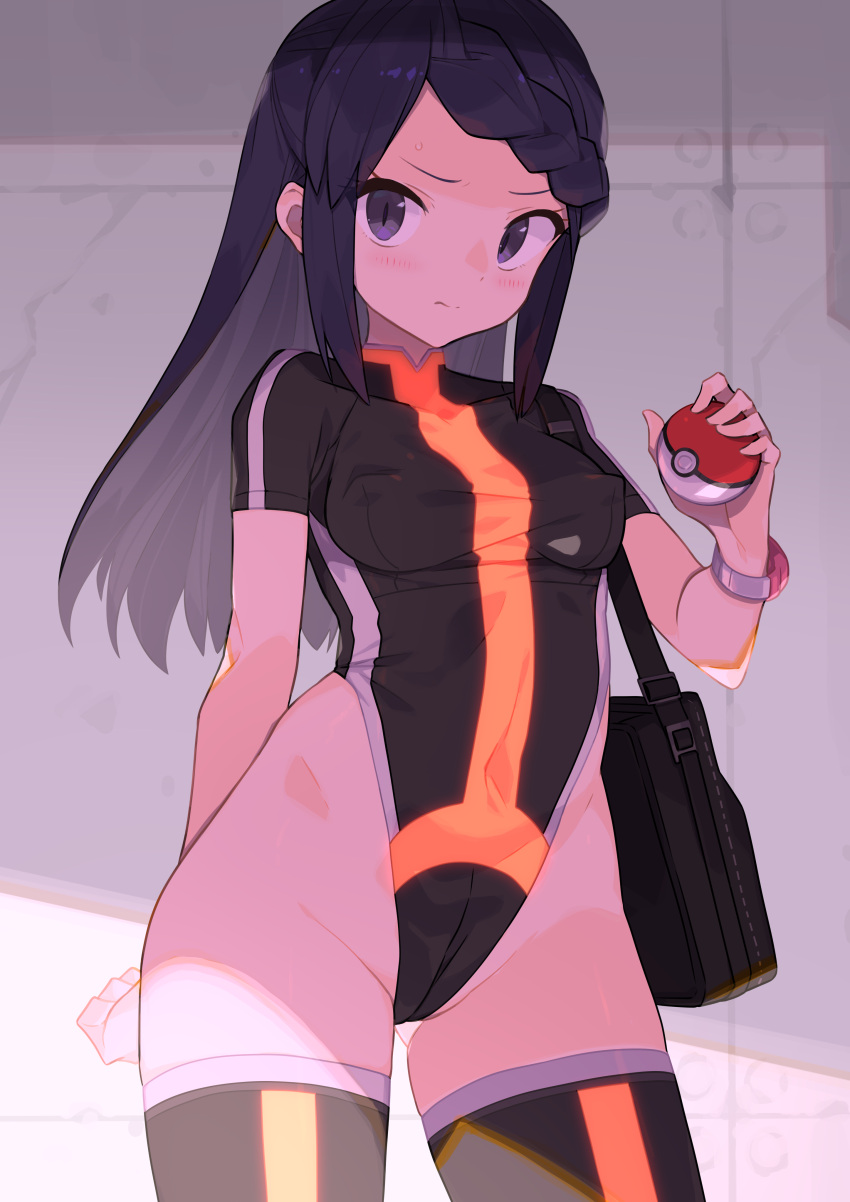 1girls adapted_costume akari_(pokemon) ass_visible_through_thighs bag black_eyes black_hair black_leotard black_thighhighs blush braided_bangs breasts cameltoe cleft_of_venus closed_mouth covered_navel covered_nipples cowboy_shot creatures_(company) dawn_(pokemon) erect_nipples erect_nipples_under_clothes eye_contact female female_only game_freak groin hi_res high_resolution highleg highleg_leotard highres holding holding_object holding_poke_ball legwear leotard long_hair looking_at_viewer medium_breasts nintendo nipple_bulge nipples partially_visible_vulva poke_ball poke_ball_(basic) pokemon pokemon_(anime) pokemon_(game) pokemon_bdsp pokemon_dppt pokemon_legends:_arceus pokemon_trainer shoulder_bag sidelocks solo spring2013 thighhighs thighs tight_clothing wide_eyed wide_hips