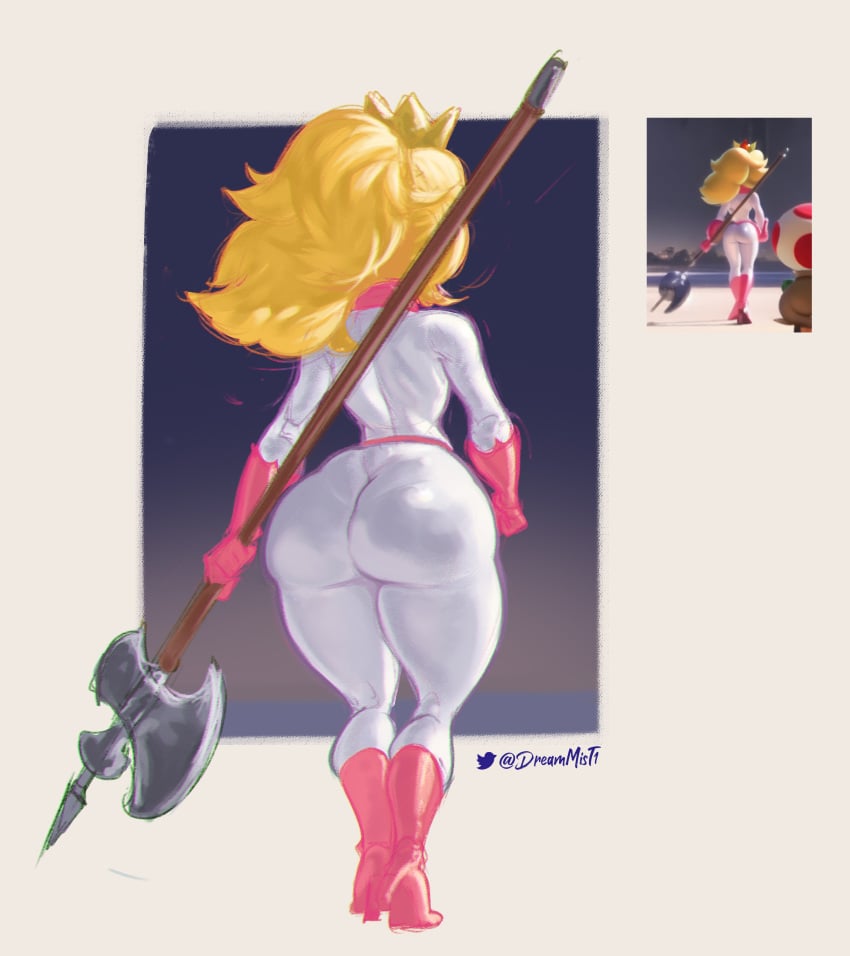 1girls 2022 ass big_ass big_butt big_thighs blonde_hair bodysuit bubble_ass bubble_butt casual clothing crown dreammist1 female female_focus footwear handwear heel_boots heels huge_ass huge_butt jumpsuit mario_(series) nintendo pale_skin pony_tail ponytail princess_peach redraw shiny_ass shiny_breasts shiny_butt shiny_hair shiny_skin skin_tight_outfit skin_tight_suit super_mario_bros._(2023_film) thick_ass thighs tight_clothes tight_clothing toad_(mario) weapon yellow_hair