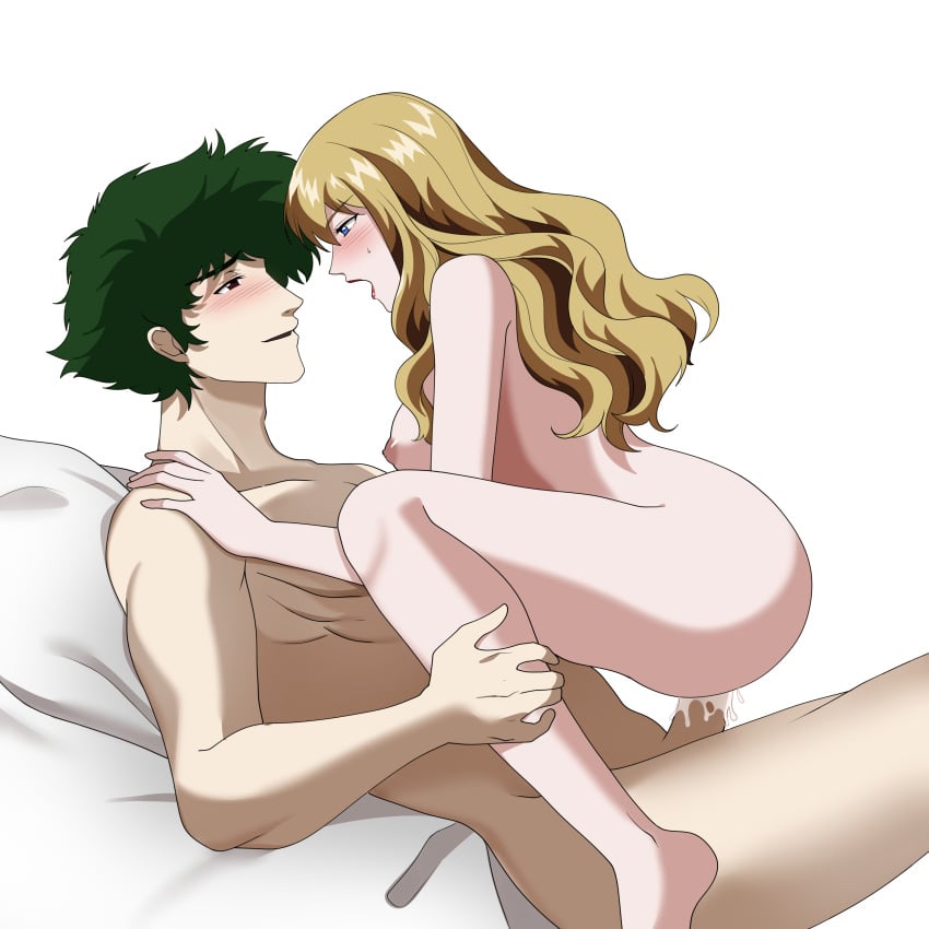 1girls amber_jin blonde_hair blue_eyes blush blushing breasts brown_eyes couple cowboy_bebop cowgirl_position cum cum_in_pussy cum_inside curls curly_hair ejaculating_cum ejaculation feet female female_on_top female_penetrated green_hair human julia_(cowboy_bebop) large_breasts light-skinned_female light_skin long_hair love lovers male/female nipples orgasm orgasm_face penis romantic romantic_couple sex spike_spiegel straddling straight vaginal_penetration white_background