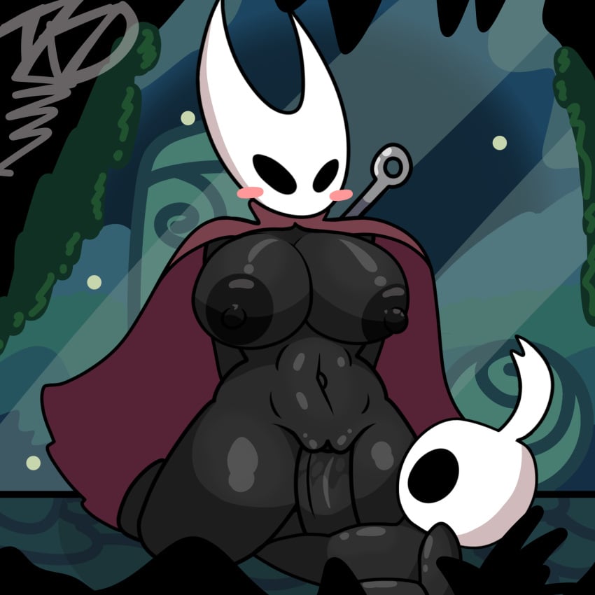 anthro areolae arthropod big_breasts big_penis black_body blush bodily_fluids breasts cape clothing cowgirl_position detailed_background duo female from_front_position genital_fluids genitals hands_behind_back hi_res hollow_knight hornet_(hollow_knight) insects larger_female male male/female mask on_bottom on_top penetration penis protagonist_(hollow_knight) pussy pussy_juice sex size_difference small_but_hung smaller_male tagme team_cherry thick_thighs tkd vaginal_penetration video_games