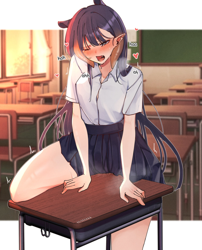 blush classroom female female_only grinding hololive hololive_english hololive_myth keisea keiseeaaa masturbation moaning moaning_in_pleasure ninomae_ina'nis pussy_juice school_uniform schoolgirl skirt table_humping virtual_youtuber