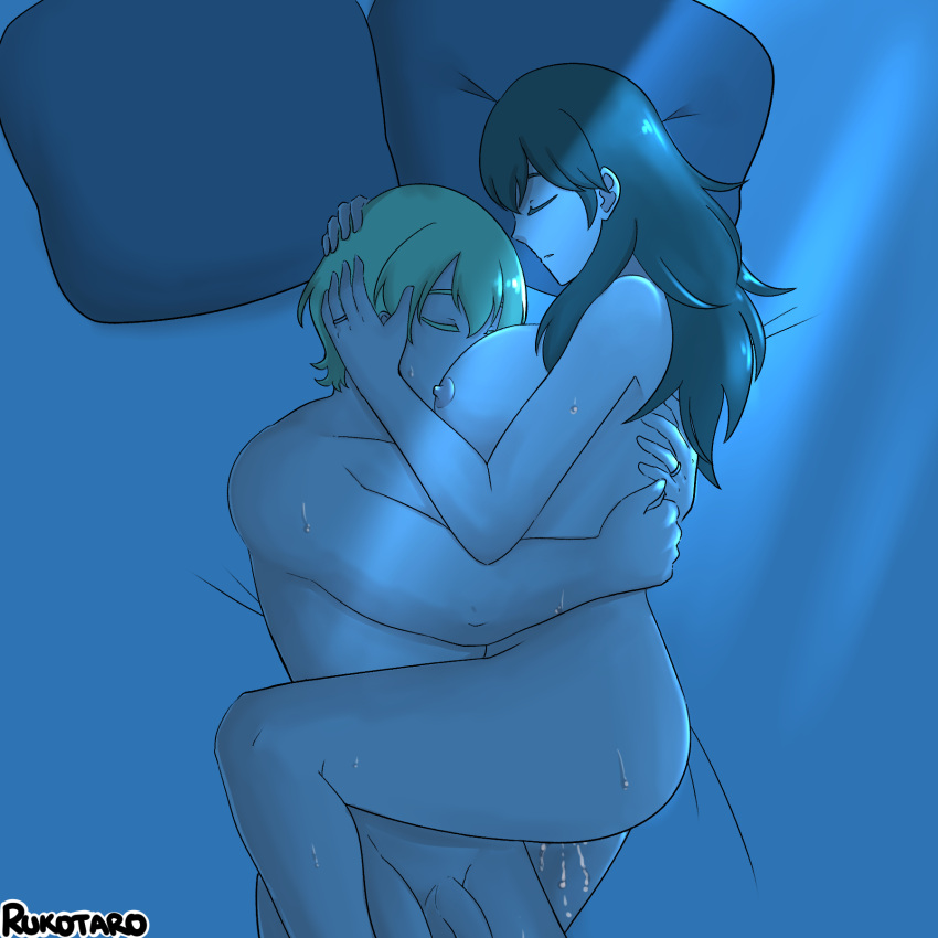 1boy 1girls after_sex after_vaginal bed breast_smother breasts byleth_(fire_emblem) byleth_(fire_emblem)_(female) byleth_(fire_emblem)_(male) completely_nude cum cum_in_pussy cum_inside dual_persona female fire_emblem fire_emblem:_three_houses green_hair group_sleeping hug large_breasts male married_couple medium_hair multiple_persona night nintendo nude nude_female nude_male on_bed ring rukotaro selfcest short_hair sleeping sweat teal_hair wedding_ring wholesome wife_and_husband