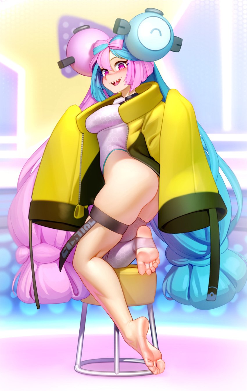 1girls absurd_res alternate_breast_size alternate_version_available ass barefoot blue_hair blush breasts butt coat feet female foot_fetish hi_res iono_(pokemon) kairuhentai kairunoburogu large_breasts leg_garter light-skinned_female light_skin long_hair long_sleeves nintendo one-piece_swimsuit pink_eyes pink_hair pokemon pokemon_sv sharp_teeth smile soles solo solo_female stirrup_legwear stool swimsuit toes toothy_grin twintails two_tone_hair very_long_hair very_long_sleeves