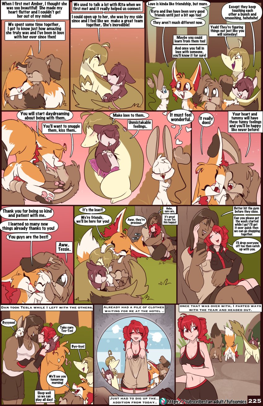 2022 amber_(fuf) blep blush breasts brown_body brown_fur brown_hair canid canine cleavage clothed clothing comic dan_(fuf) elliot_(fuf) english_text female fennec feral flint_(fuf) fox fuf fur generation_1_pokemon generation_5_pokemon genitals group hair hi_res human kyra_(fuf) lagomorph leporid liam_(fuf) male male/female male_penetrating_anthro mammal nintendo orange_body orange_fur outside page_225 penetration penile penile_penetration penis penis_in_pussy pokémon_(species) pokemon pokemon_(species) purple_body purple_fur pussy rabbit rattata red_hair rita_(fuf) servine subscribestar_username tesla_(fuf) text tongue tongue_out vaginal_penetration video_games