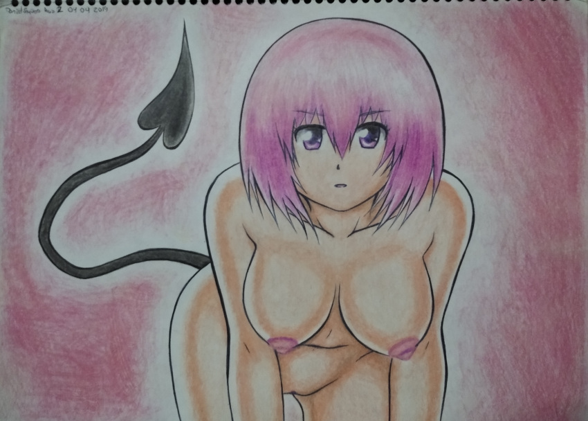 alien alien_female alien_girl anime_style anthro big_breasts black_tail breasts breasts_out clitoris crouch crouched crouching crouching_female curvy curvy_body curvy_female curvy_figure curvy_hips drawing female female_focus female_only hips humanoid looking_at_viewer manga manga_style momo_velia_deviluke naked naked_female nipples nude nude_female pervert photo_(medium) pink_hair purple_eyes short_hair shueisha skin tail to_love-ru to_love-ru_darkness traditional_art traditional_media_(artwork) vagina vulva vulva_line yamidanight