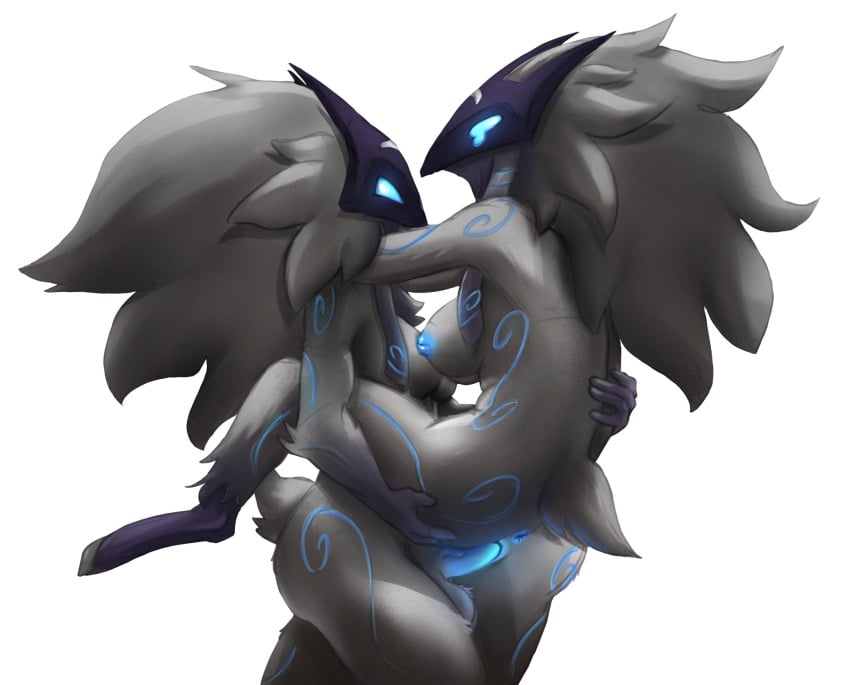 1futa 1girls 2022 areolae balls big_balls big_breasts blue_nipples blue_penis breasts duo erection female futa_on_female futanari glowing glowing_penis huge_cock humanoid humanoid_penis kindred lamb_(league_of_legends) league_of_legends long_hair mask nipples nude penis riot_games selfcest sex side_view spmu77 standing vaginal_penetration white_body white_fur