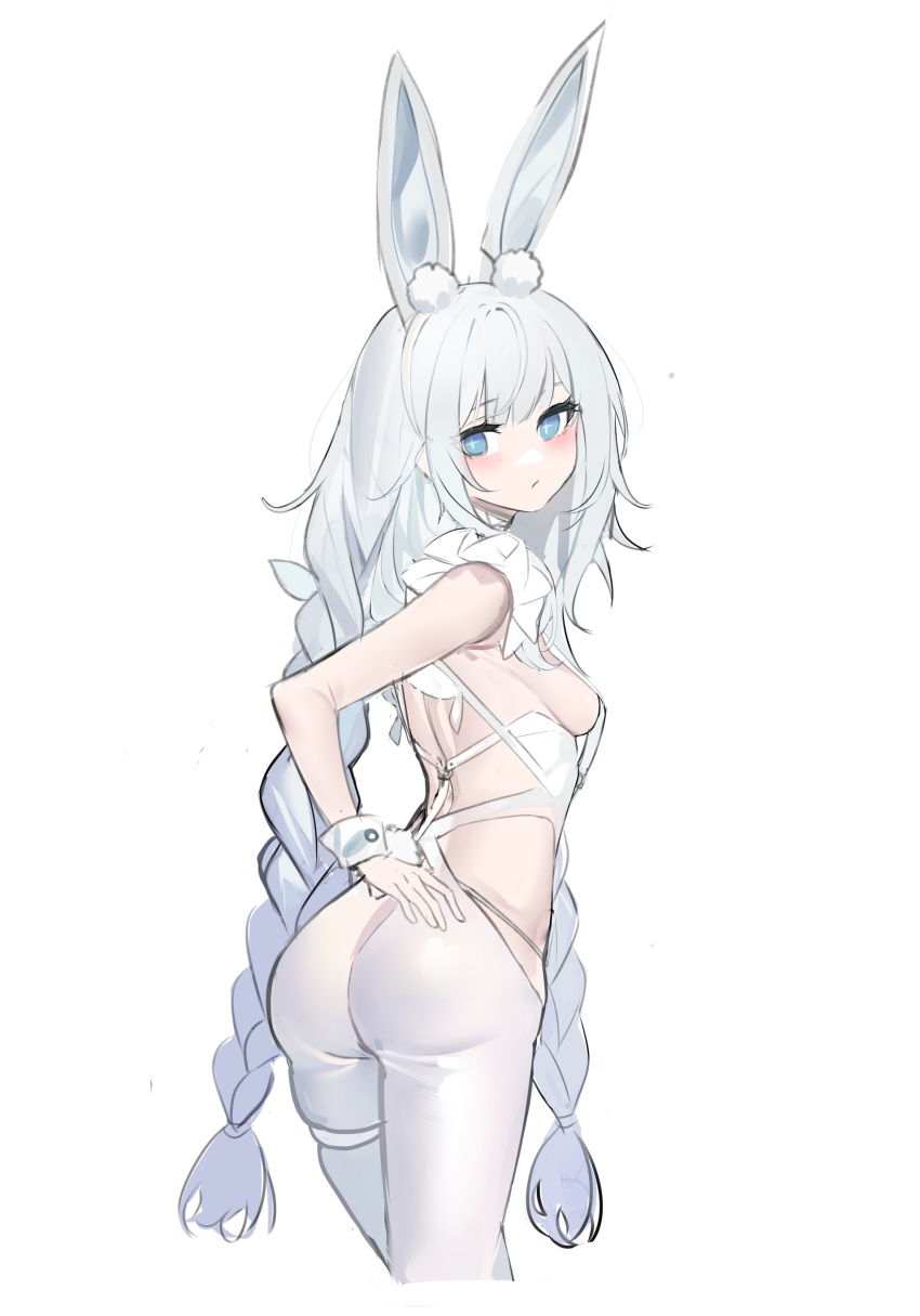 1girls animal_ears azur_lane blue_eyes cuffs echj female female_only le_malin_(azur_lane) light-skinned_female rabbit_ears small_breasts twin_braids white_hair